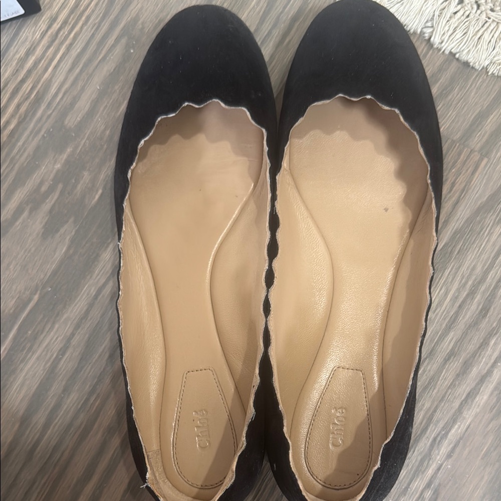 Chloe Black Suede Scalloped Ballet Flats
